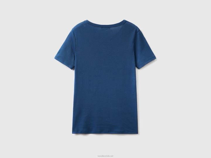camiseta de algodón de fibra larga NHBF3945 azul mujer Benetton