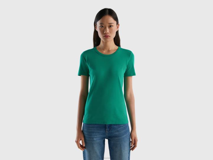 camiseta de algodón de fibra larga NHBF456 verde mujer Benetton