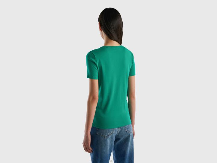 camiseta de algodón de fibra larga NHBF456 verde mujer Benetton