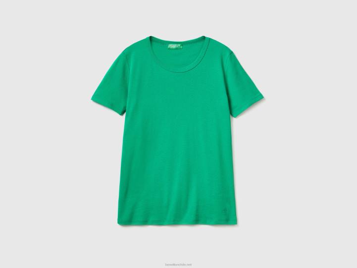 camiseta de algodón de fibra larga NHBF456 verde mujer Benetton