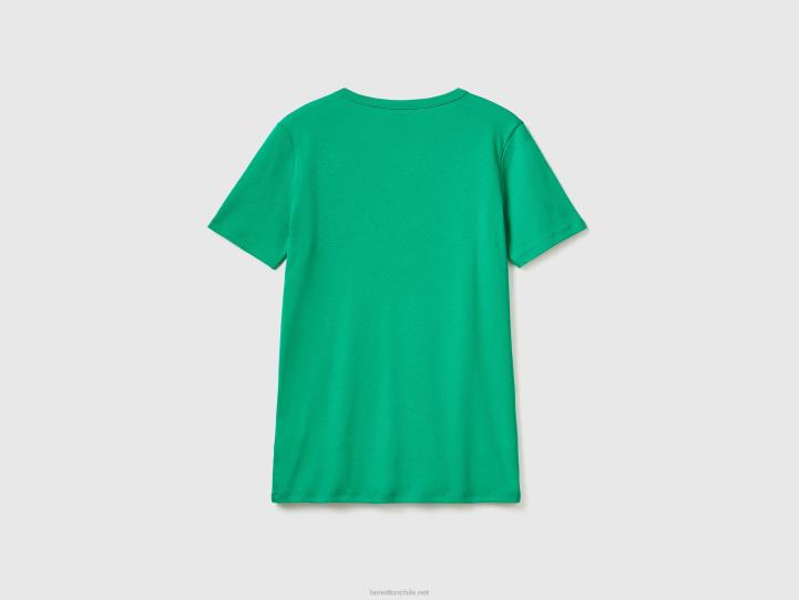 camiseta de algodón de fibra larga NHBF456 verde mujer Benetton
