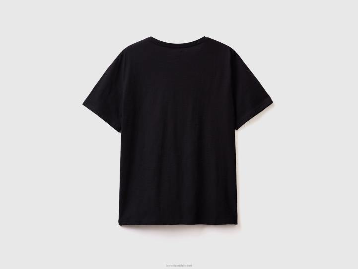 camiseta de cuello redondo de algodón flameado NHBF3862 negro mujer Benetton