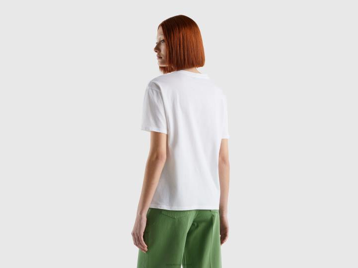camiseta de manga corta 100% algodón NHBF3801 blanco mujer Benetton