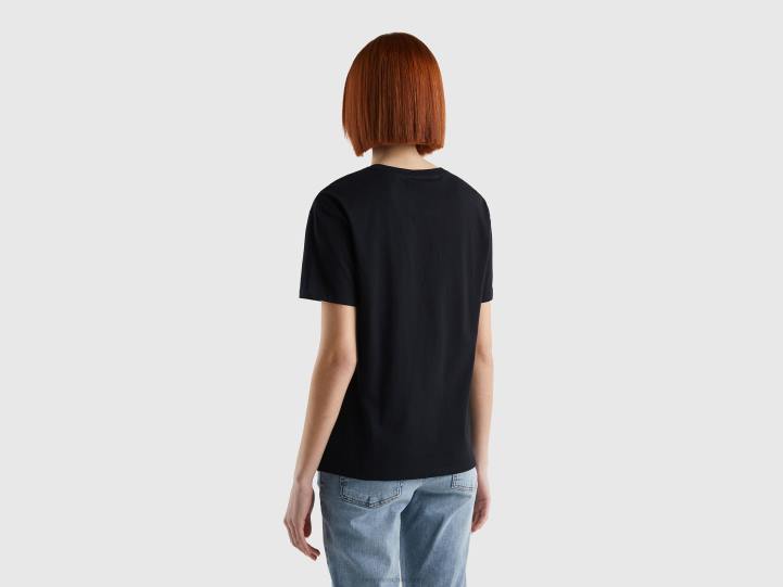 camiseta de manga corta 100% algodón NHBF3832 negro mujer Benetton