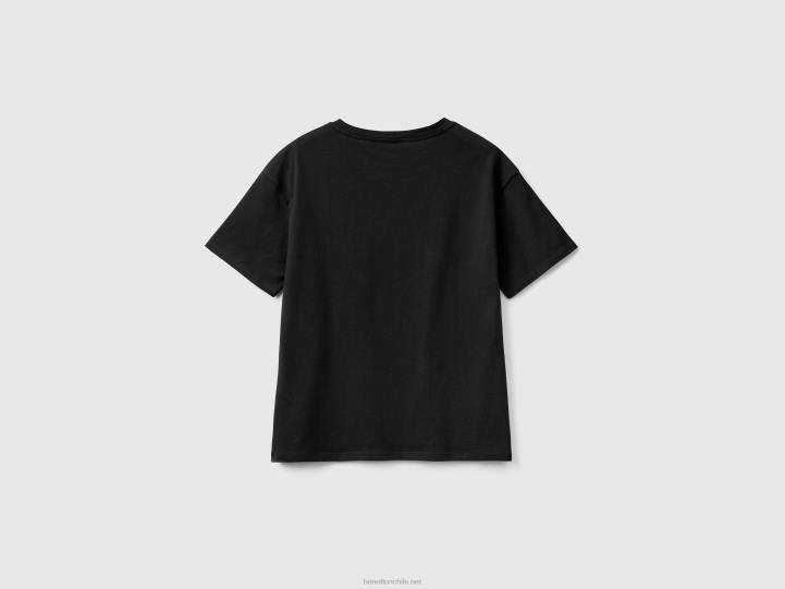 camiseta de manga corta 100% algodón NHBF3832 negro mujer Benetton