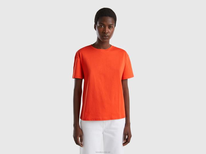 camiseta de manga corta 100% algodón NHBF387 rojo mujer Benetton