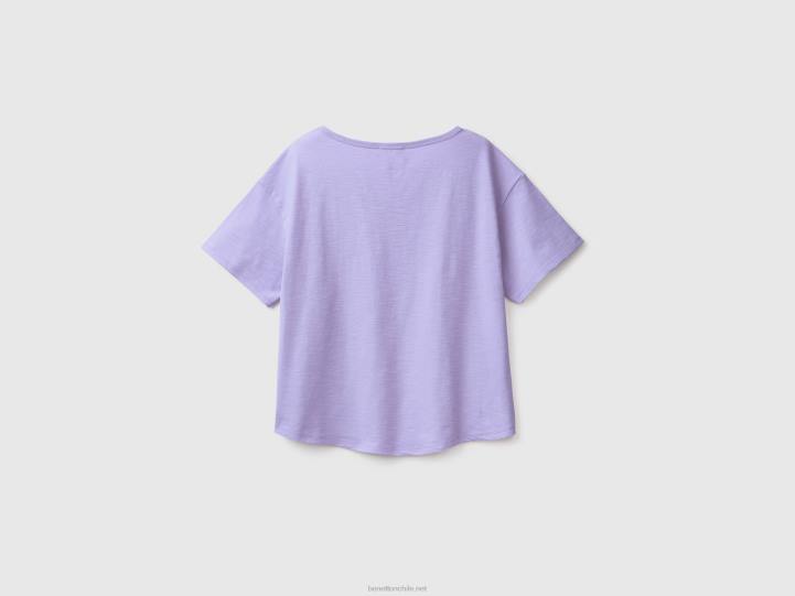 camiseta de manga corta en algodón ligero NHBF415 lavanda mujer Benetton