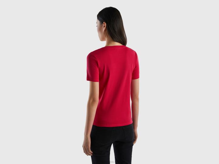 camiseta de puro algodón con cuello de pico NHBF3794 fucsia mujer Benetton
