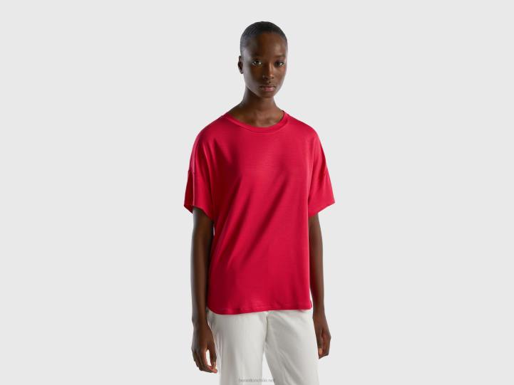 camiseta de viscosa elástica sostenible NHBF352 fucsia mujer Benetton