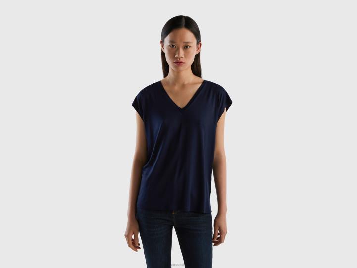 camiseta de viscosa elástica sostenible NHBF362 azul oscuro mujer Benetton