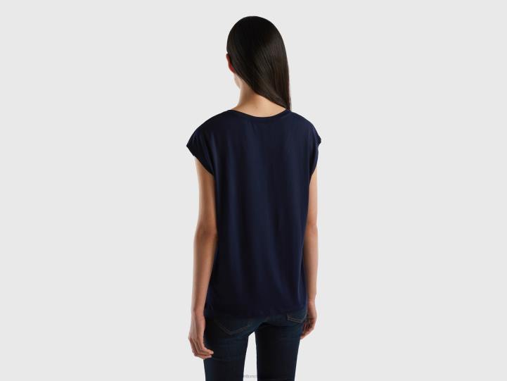 camiseta de viscosa elástica sostenible NHBF362 azul oscuro mujer Benetton