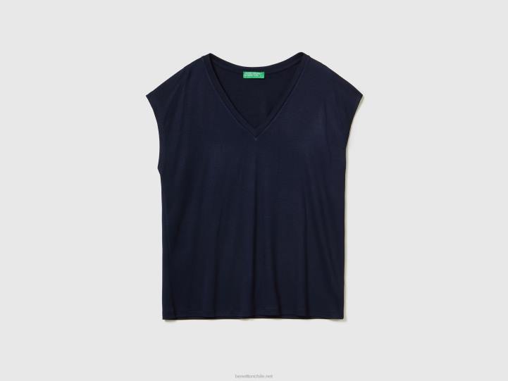 camiseta de viscosa elástica sostenible NHBF362 azul oscuro mujer Benetton