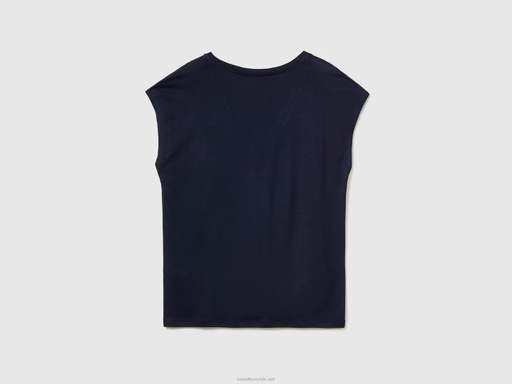camiseta de viscosa elástica sostenible NHBF362 azul oscuro mujer Benetton