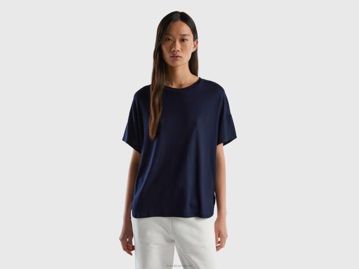 camiseta de viscosa elástica sostenible NHBF3912 azul oscuro mujer Benetton