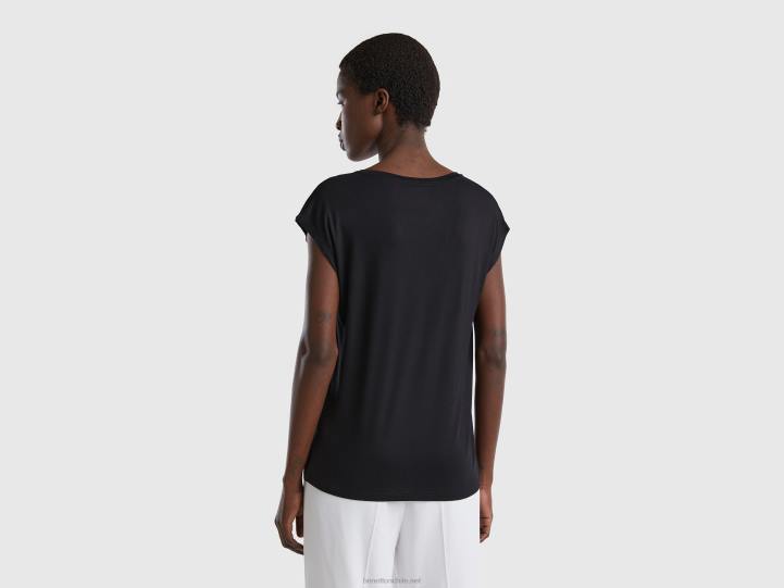 camiseta de viscosa elástica sostenible NHBF414 negro mujer Benetton