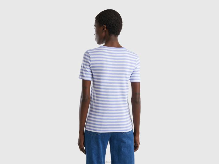 playera a rayas con cuello redondo NHBF416 lila mujer Benetton