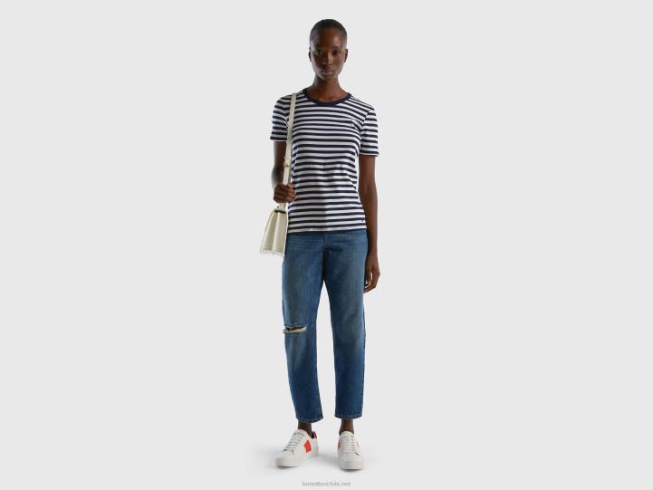 playera a rayas con cuello redondo NHBF471 azul oscuro mujer Benetton