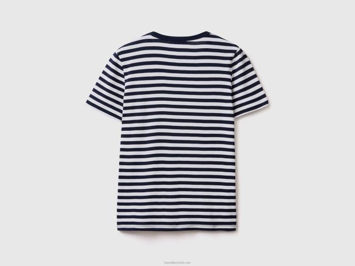 playera a rayas con cuello redondo NHBF471 azul oscuro mujer Benetton