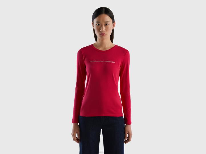 Camiseta fucsia de manga larga 100% algodón NHBF3827 fucsia mujer Benetton