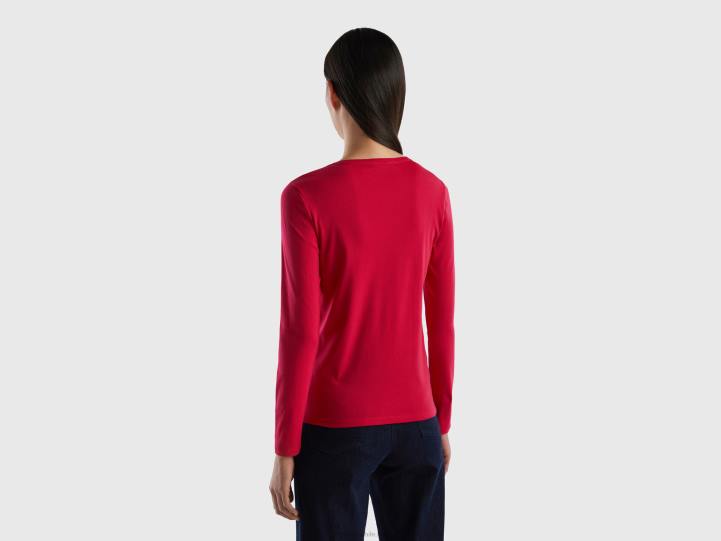 Camiseta fucsia de manga larga 100% algodón NHBF3827 fucsia mujer Benetton