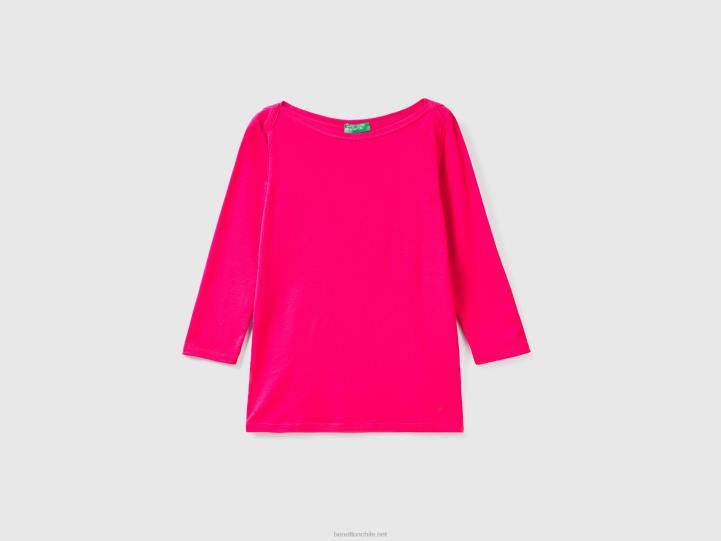 camiseta con cuello barco en 100% algodón NHBF332 fucsia mujer Benetton