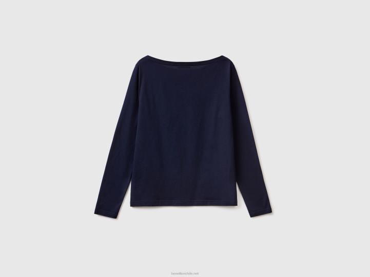 camiseta con cuello barco en 100% algodón NHBF349 azul oscuro mujer Benetton