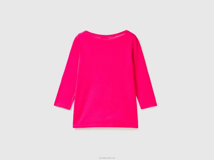 camiseta con cuello barco en 100% algodón NHBF3808 fucsia mujer Benetton