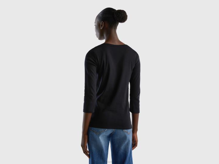 camiseta con cuello barco en 100% algodón NHBF3923 negro mujer Benetton