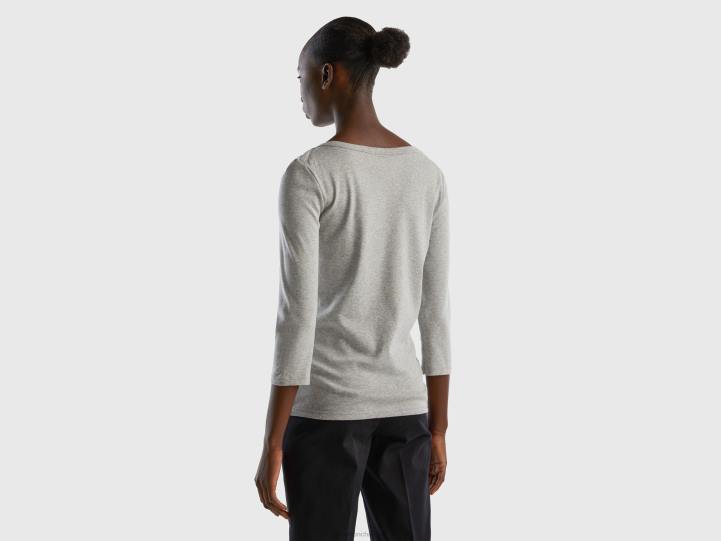 camiseta con cuello barco en 100% algodón NHBF3933 gris claro mujer Benetton