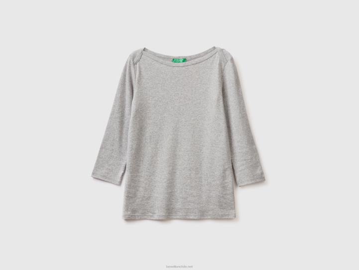 camiseta con cuello barco en 100% algodón NHBF3933 gris claro mujer Benetton