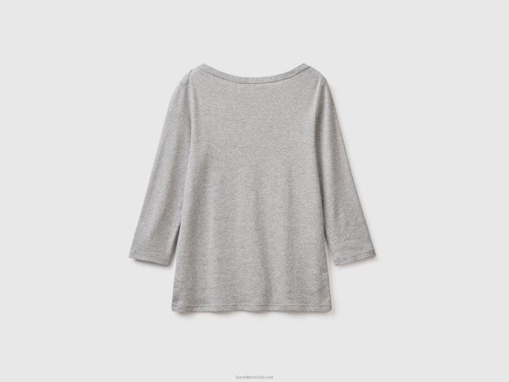 camiseta con cuello barco en 100% algodón NHBF3933 gris claro mujer Benetton