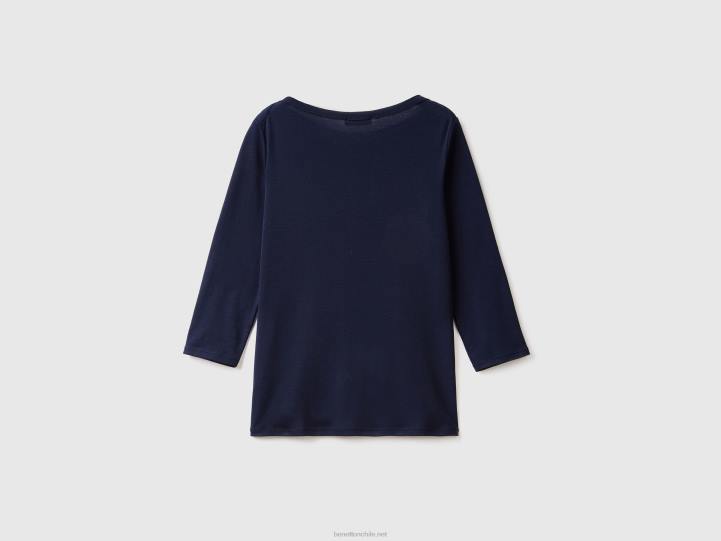 camiseta con cuello barco en 100% algodón NHBF3941 azul oscuro mujer Benetton