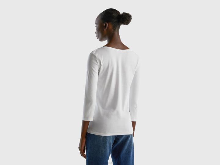 camiseta con cuello barco en 100% algodón NHBF3942 blanco mujer Benetton