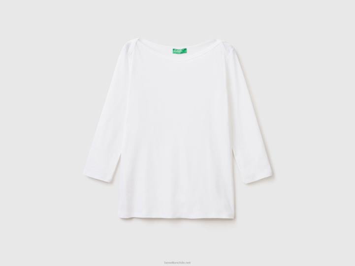 camiseta con cuello barco en 100% algodón NHBF3942 blanco mujer Benetton