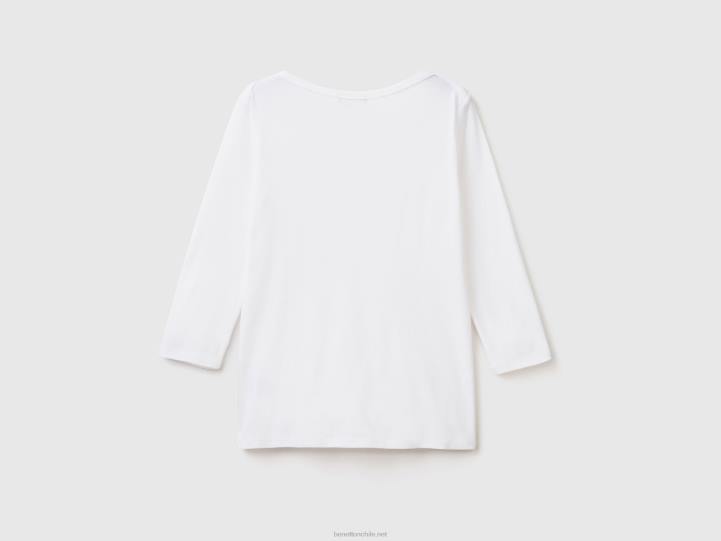 camiseta con cuello barco en 100% algodón NHBF3942 blanco mujer Benetton