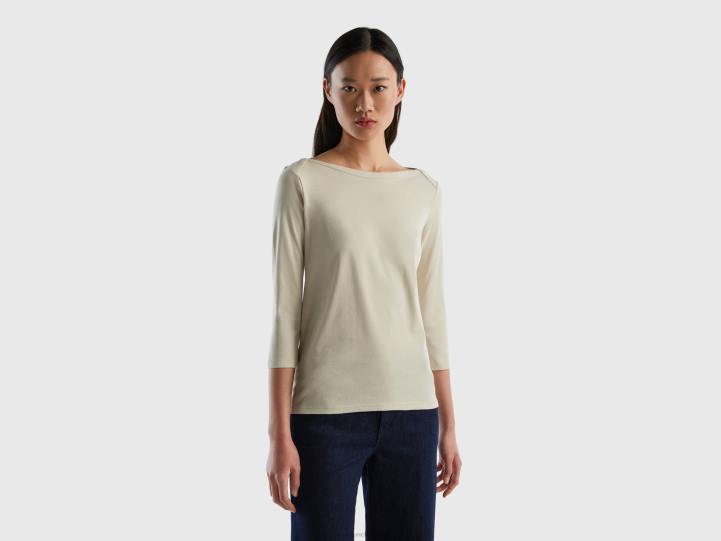 camiseta con cuello barco en 100% algodón NHBF3950 beige mujer Benetton