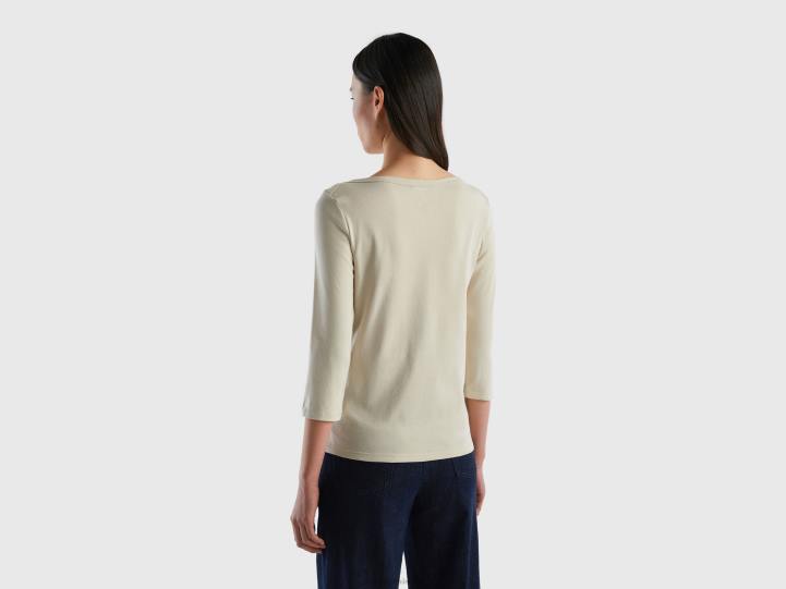 camiseta con cuello barco en 100% algodón NHBF3950 beige mujer Benetton