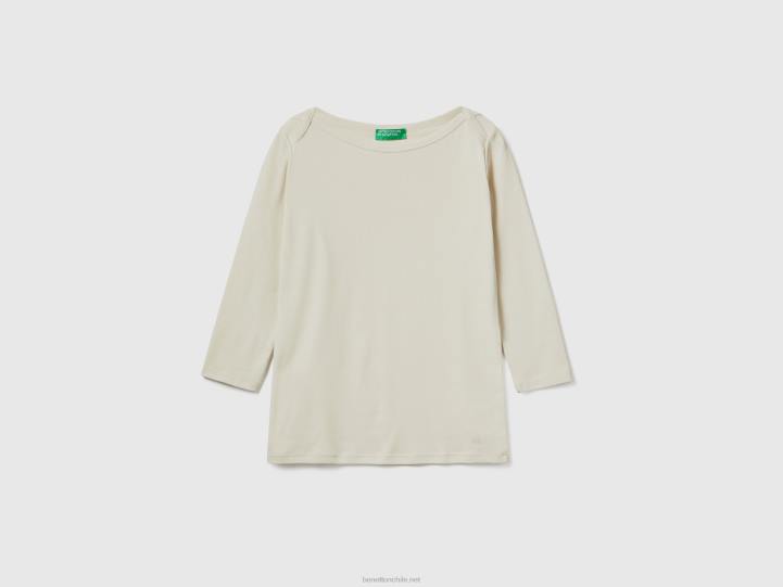 camiseta con cuello barco en 100% algodón NHBF3950 beige mujer Benetton