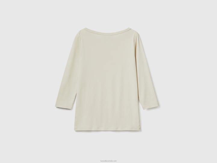 camiseta con cuello barco en 100% algodón NHBF3950 beige mujer Benetton