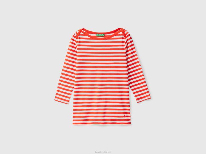 camiseta de manga 3/4 de rayas en 100% algodón NHBF3892 rojo mujer Benetton