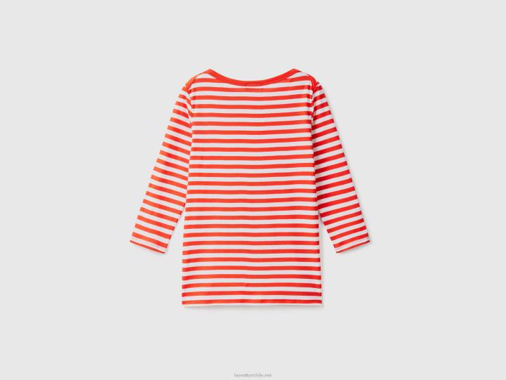 camiseta de manga 3/4 de rayas en 100% algodón NHBF3892 rojo mujer Benetton