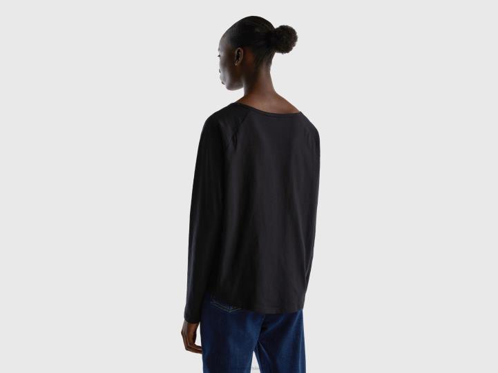 camiseta de manga larga de puro algodón NHBF3818 negro mujer Benetton