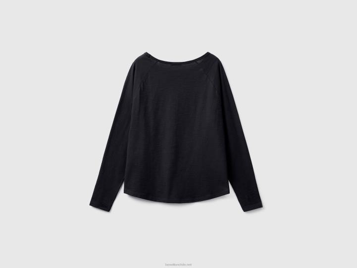 camiseta de manga larga de puro algodón NHBF3818 negro mujer Benetton