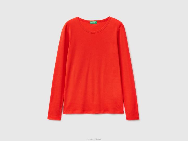 camiseta de manga larga de puro algodón NHBF3820 rojo mujer Benetton