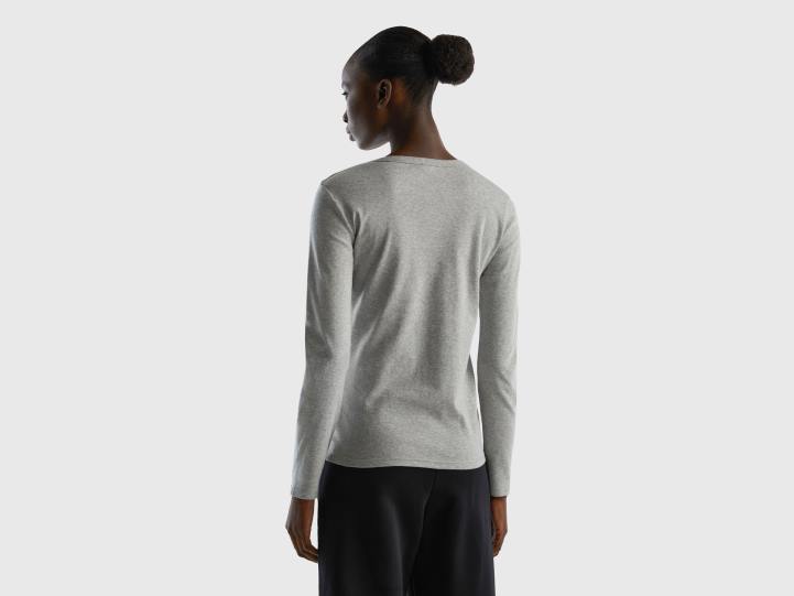 camiseta de manga larga de puro algodón NHBF3926 gris claro mujer Benetton