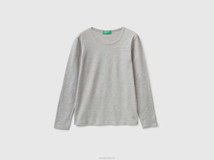 camiseta de manga larga de puro algodón NHBF3926 gris claro mujer Benetton