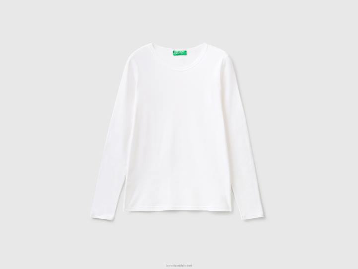 camiseta de manga larga de puro algodón NHBF441 blanco mujer Benetton