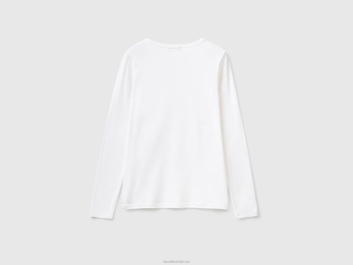 camiseta de manga larga de puro algodón NHBF441 blanco mujer Benetton