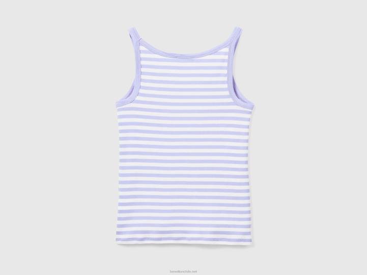 camiseta sin mangas a rayas NHBF343 lila mujer Benetton