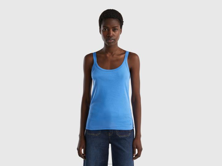 camiseta sin mangas azul claro de puro algodón NHBF3791 azul claro mujer Benetton